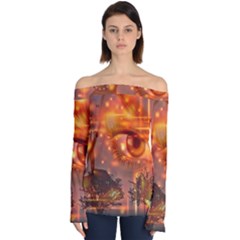 Eye Butterfly Evening Sky Off Shoulder Long Sleeve Top