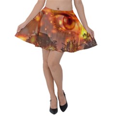 Eye Butterfly Evening Sky Velvet Skater Skirt by HermanTelo