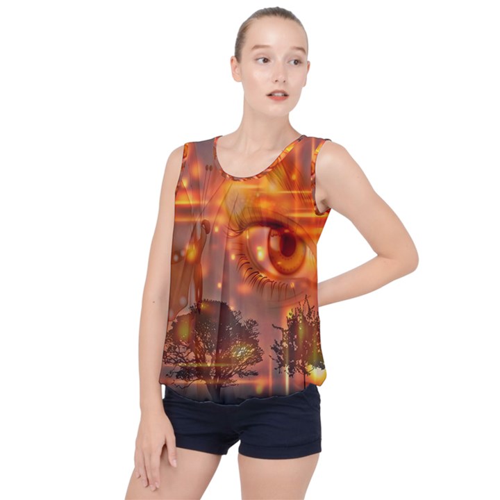 Eye Butterfly Evening Sky Bubble Hem Chiffon Tank Top