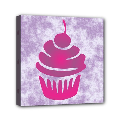 Cupcake Food Purple Dessert Baked Mini Canvas 6  X 6  (stretched)