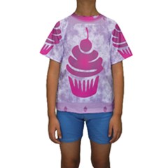 Cupcake Food Purple Dessert Baked Kids  Short Sleeve Swimwear