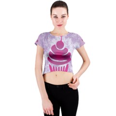 Cupcake Food Purple Dessert Baked Crew Neck Crop Top