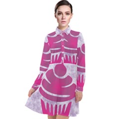 Cupcake Food Purple Dessert Baked Long Sleeve Chiffon Shirt Dress by HermanTelo