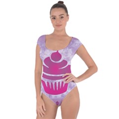 Cupcake Food Purple Dessert Baked Short Sleeve Leotard  by HermanTelo