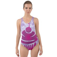 Cupcake Food Purple Dessert Baked Cut-out Back One Piece Swimsuit