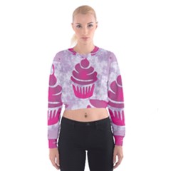 Cupcake Food Purple Dessert Baked Cropped Sweatshirt