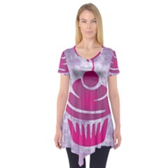 Cupcake Food Purple Dessert Baked Short Sleeve Tunic 