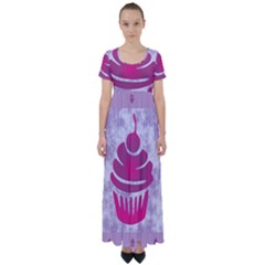 Cupcake Food Purple Dessert Baked High Waist Short Sleeve Maxi Dress