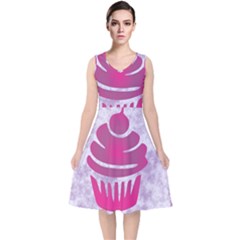 Cupcake Food Purple Dessert Baked V-neck Midi Sleeveless Dress 