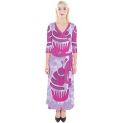 Cupcake Food Purple Dessert Baked Quarter Sleeve Wrap Maxi Dress