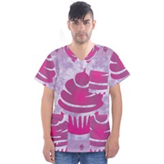 Cupcake Food Purple Dessert Baked Men s V-neck Scrub Top