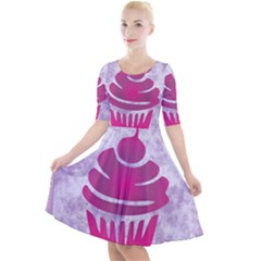 Cupcake Food Purple Dessert Baked Quarter Sleeve A-line Dress by HermanTelo