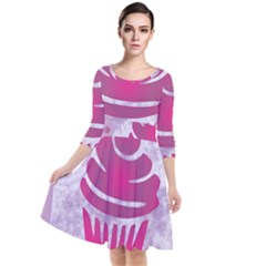 Cupcake Food Purple Dessert Baked Quarter Sleeve Waist Band Dress