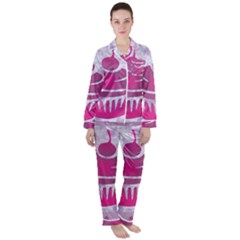 Cupcake Food Purple Dessert Baked Satin Long Sleeve Pyjamas Set