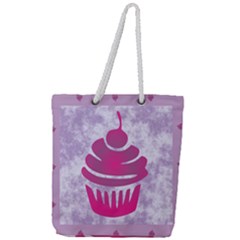 Cupcake Food Purple Dessert Baked Full Print Rope Handle Tote (large) by HermanTelo