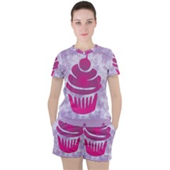 Cupcake Food Purple Dessert Baked Women s Tee And Shorts Set