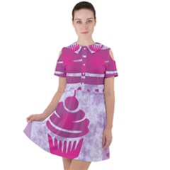 Cupcake Food Purple Dessert Baked Short Sleeve Shoulder Cut Out Dress 