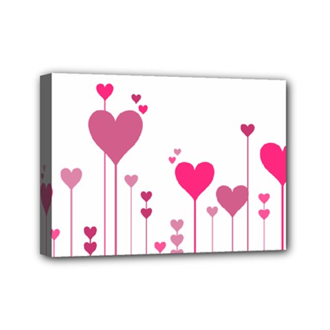 Heart Rosa Love Valentine Pink Mini Canvas 7  X 5  (stretched) by HermanTelo