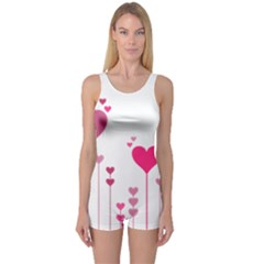 Heart Rosa Love Valentine Pink One Piece Boyleg Swimsuit by HermanTelo