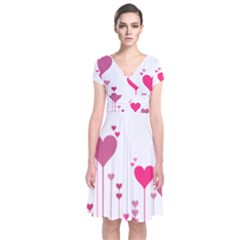 Heart Rosa Love Valentine Pink Short Sleeve Front Wrap Dress