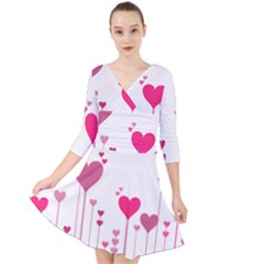 Heart Rosa Love Valentine Pink Quarter Sleeve Front Wrap Dress