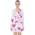 Heart Rosa Love Valentine Pink V-neck Bodycon Long Sleeve Dress View1