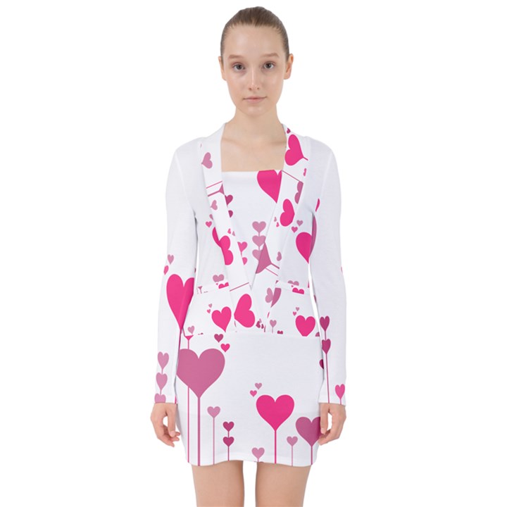 Heart Rosa Love Valentine Pink V-neck Bodycon Long Sleeve Dress