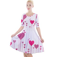 Heart Rosa Love Valentine Pink Quarter Sleeve A-line Dress by HermanTelo