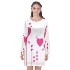 Heart Rosa Love Valentine Pink Long Sleeve Chiffon Shift Dress  by HermanTelo