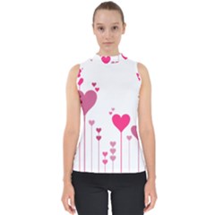 Heart Rosa Love Valentine Pink Mock Neck Shell Top