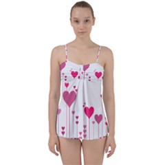 Heart Rosa Love Valentine Pink Babydoll Tankini Set by HermanTelo