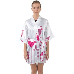 Heart Rosa Love Valentine Pink Quarter Sleeve Kimono Robe