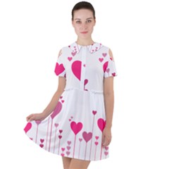 Heart Rosa Love Valentine Pink Short Sleeve Shoulder Cut Out Dress 