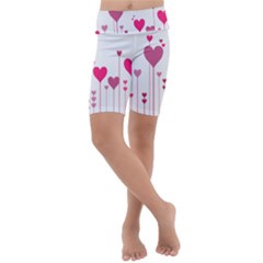 Heart Rosa Love Valentine Pink Kids  Lightweight Velour Cropped Yoga Leggings