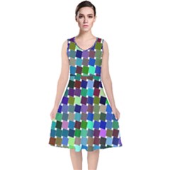 Geometric Background Colorful V-neck Midi Sleeveless Dress  by HermanTelo