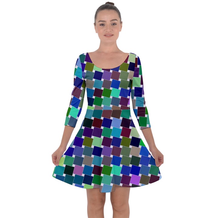 Geometric Background Colorful Quarter Sleeve Skater Dress