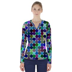 Geometric Background Colorful V-neck Long Sleeve Top by HermanTelo