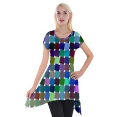 Geometric Background Colorful Short Sleeve Side Drop Tunic