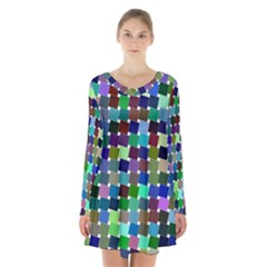 Geometric Background Colorful Long Sleeve Velvet V-neck Dress