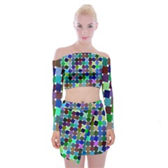 Geometric Background Colorful Off Shoulder Top With Mini Skirt Set