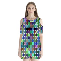 Geometric Background Colorful Shoulder Cutout Velvet One Piece