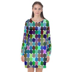 Geometric Background Colorful Long Sleeve Chiffon Shift Dress  by HermanTelo