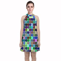 Geometric Background Colorful Velvet Halter Neckline Dress  by HermanTelo