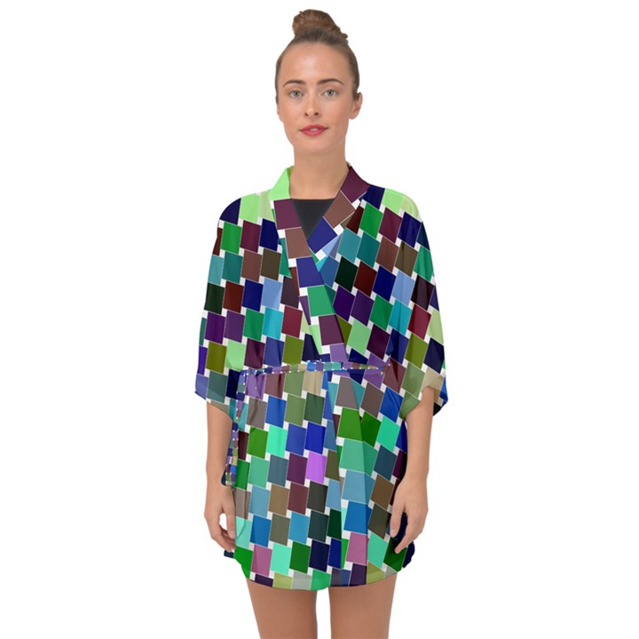 Geometric Background Colorful Half Sleeve Chiffon Kimono