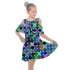 Geometric Background Colorful Kids  Shoulder Cutout Chiffon Dress