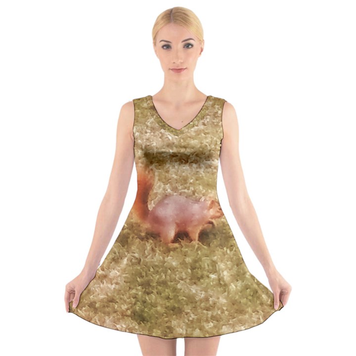 Squirrel V-Neck Sleeveless Dress