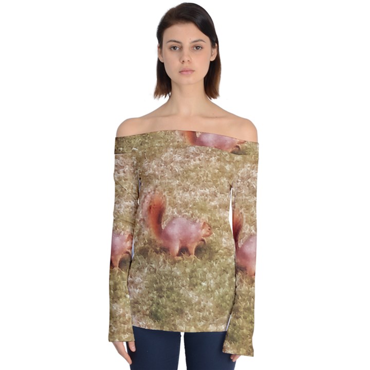 Squirrel Off Shoulder Long Sleeve Top