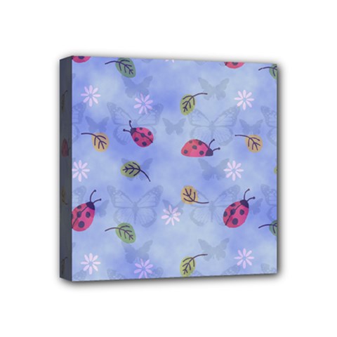 Ladybug Blue Nature Mini Canvas 4  X 4  (stretched)