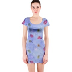 Ladybug Blue Nature Short Sleeve Bodycon Dress by HermanTelo