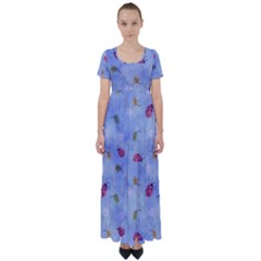 Ladybug Blue Nature High Waist Short Sleeve Maxi Dress